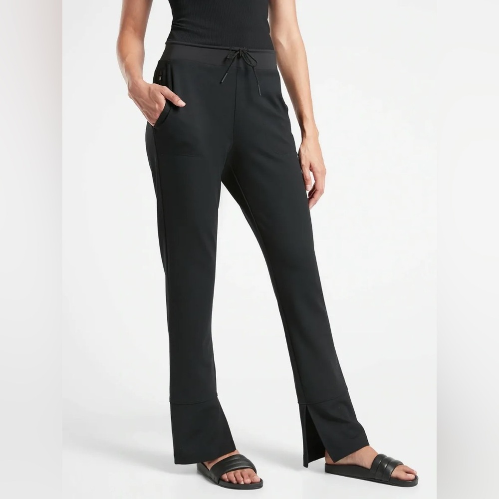 Athleta Black Hermosa Athleisure Active Flare Split Hem Pants MEDIUM Pull On